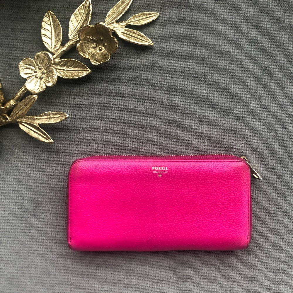 Fossil bright pink large baguette wallet